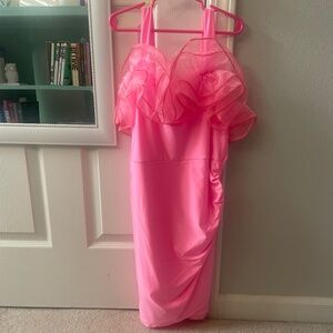 Ruched Ruffled Trim Cold Shoulder Sheath Dress for kids